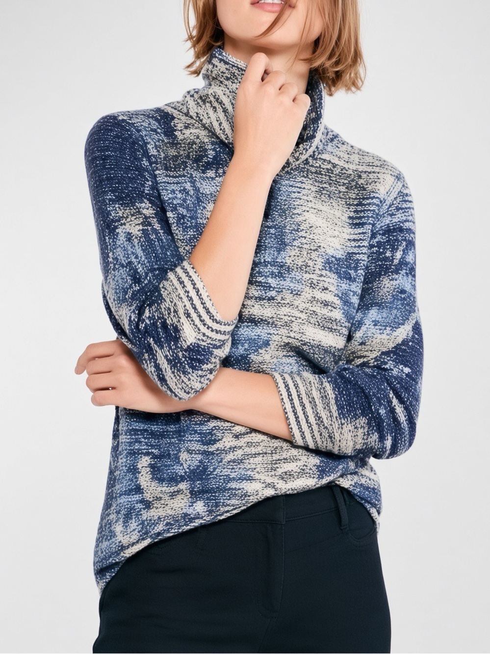 NWT NIC+ZOE Shadow Mix Sweater PM Blue Multi Cowl Neck $148